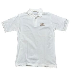 Burberry London vintage men big equestrian knight white short sleeve polo medium